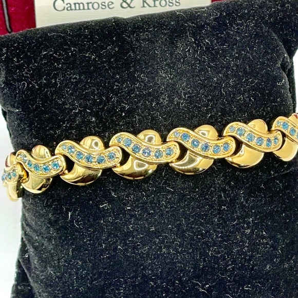 Camrose & Kross Gold Plated Sapphire Blue Crystal JBK Bracelet with Box - Picture 9 of 14